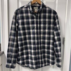 L.L. Bean Scotch Plaid Flannel Shirt Blue Green White Plaid Size Medium Reg
